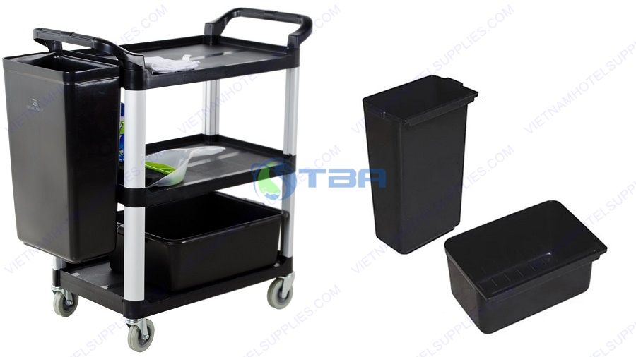 Xe đẩy thức ăn 3 tầng nhựa màu đen A400B