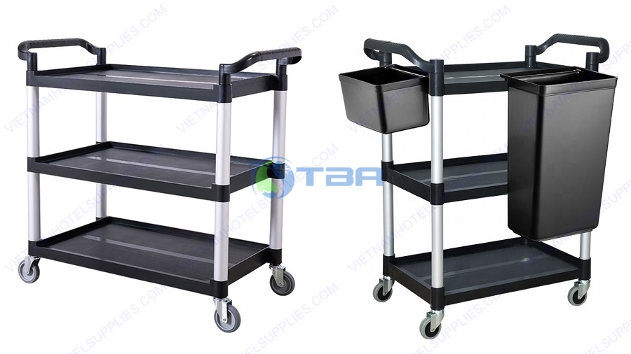 Xe đẩy thức ăn đa năng 3 tầng nhựa màu đen A500B