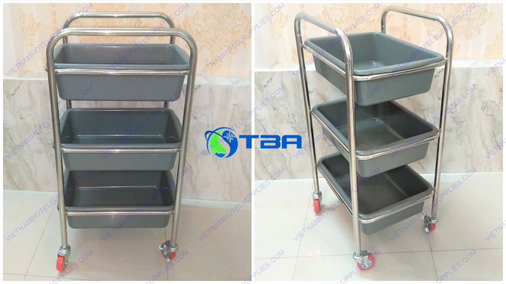 Xe đẩy vệ sinh thu dọn bàn ăn