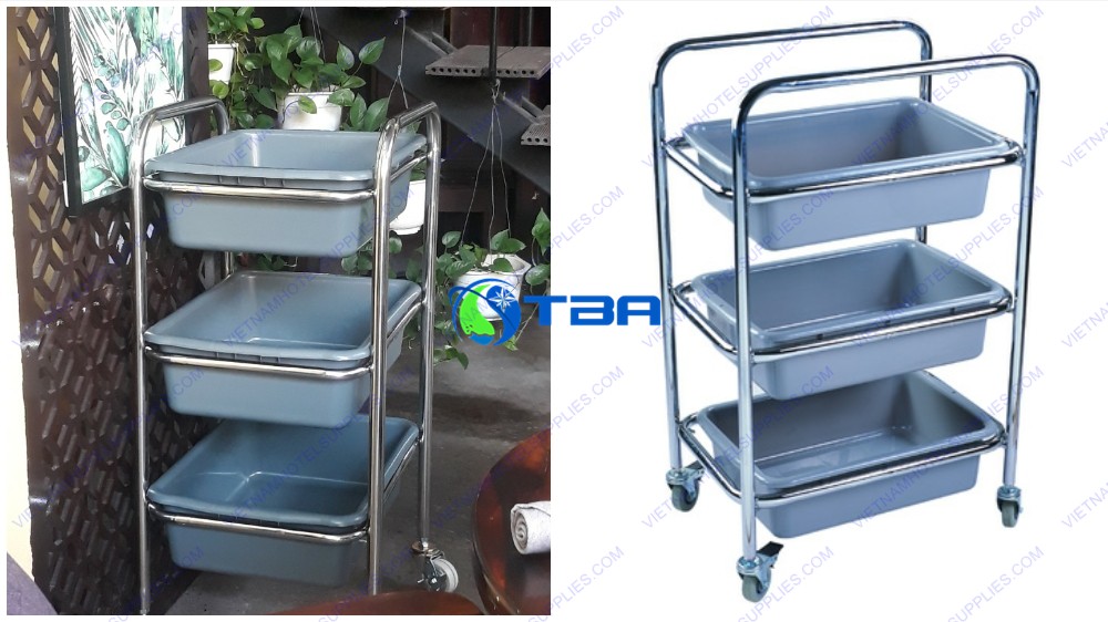 Xe đẩy vệ sinh thu dọn bàn ăn