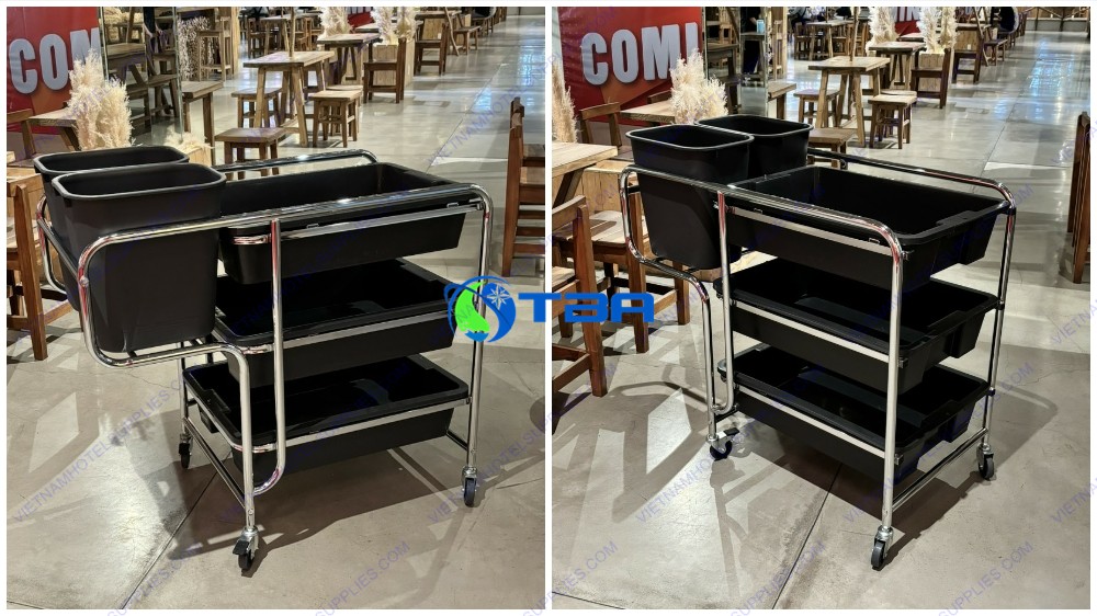 Xe đẩy thu gom bát đĩa dọn bàn ăn cỡ lớn