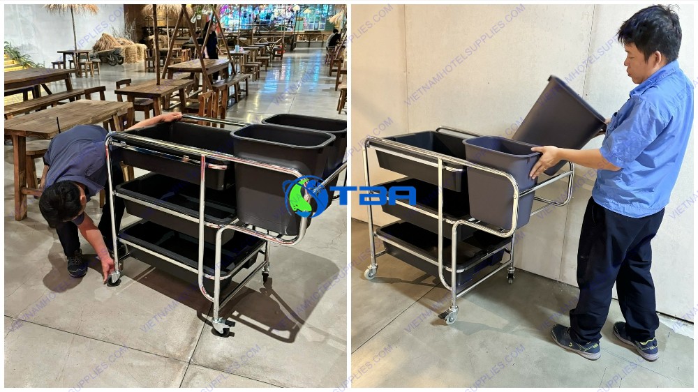 Xe đẩy thu gom bát đĩa dọn bàn ăn cỡ lớn