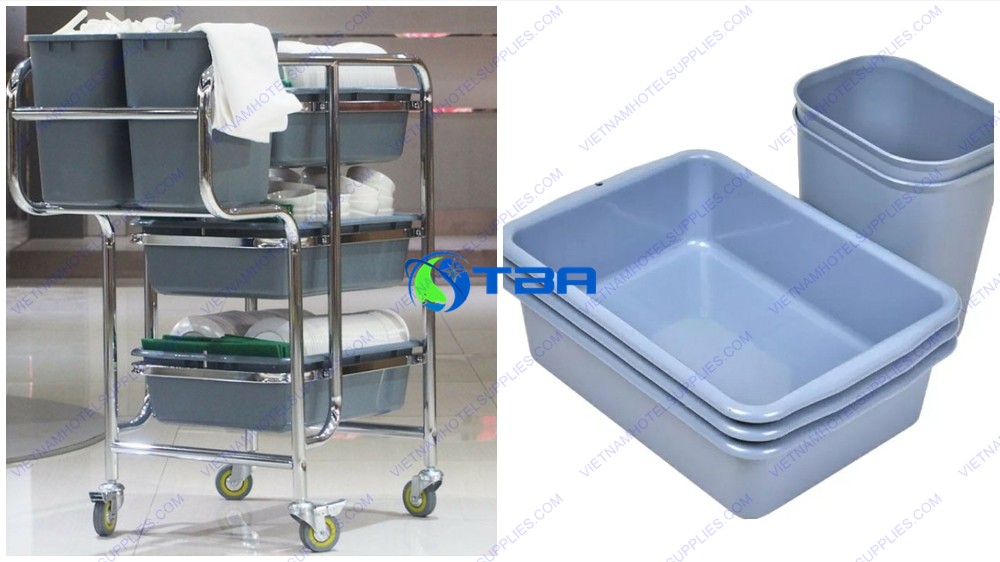 Xe thu dọn bàn ăn khung inox cao cấp ba tầng