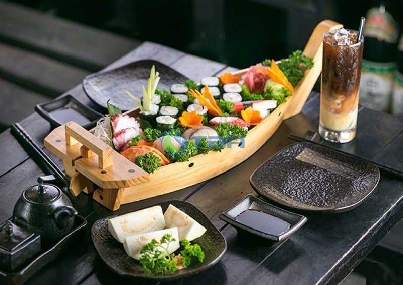 Khay thuyền Sushi bằng gỗ thông