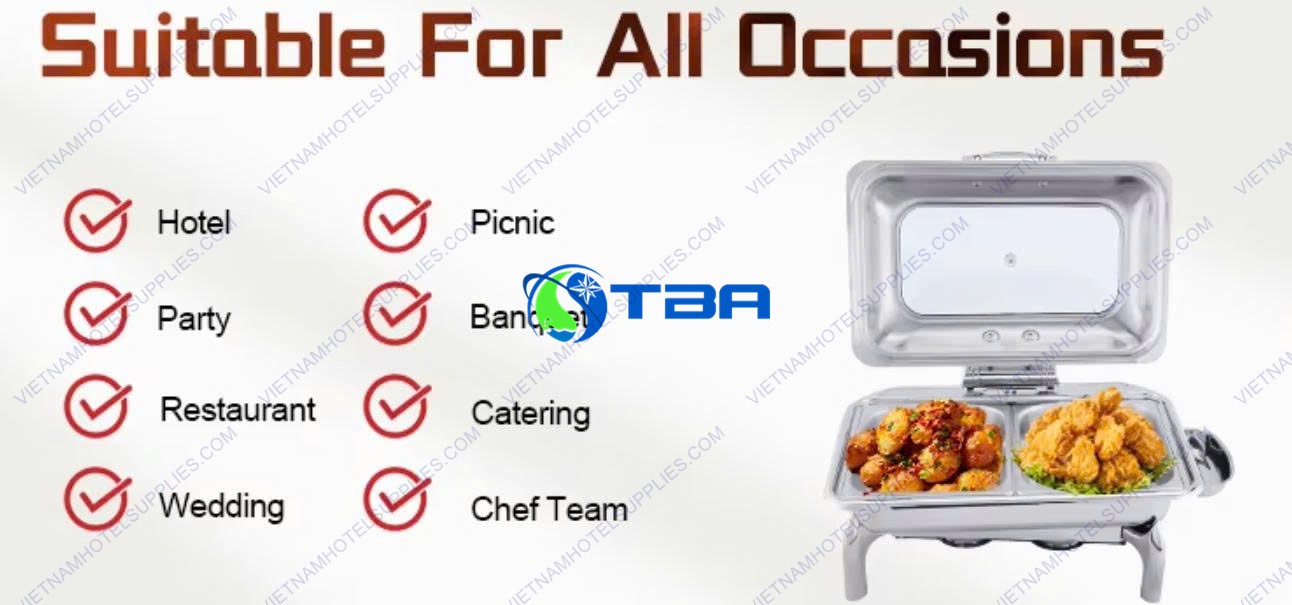 Nồi hâm Buffet chữ nhật nắp kính cao cấp ASIA102PC-1N