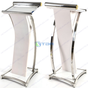 Bục phát biểu gỗ màu trắng khung inox sự kiện