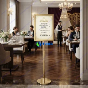 Bảng menu thông tin inox vàng 2 mặt khổ A4 đứng