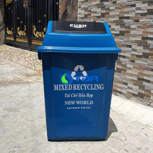 Thùng Đựng Rác Tái Chế Xanh Dương 60L Nắp Lật