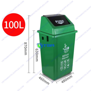 Thùng rác nhựa xanh 100L nắp lật ASIA-NLX100