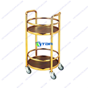 Xe đẩy rượu trà tròn inox 2 tầng ASIA-RT002G