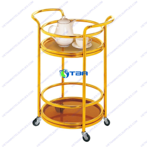 Xe đẩy rượu trà inox vàng cao cấp 2 tầng ASIA-RT011