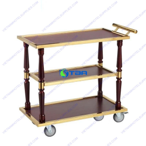 Xe đẩy rượu trà bánh bằng gỗ 3 tầng ASIA-RT016G