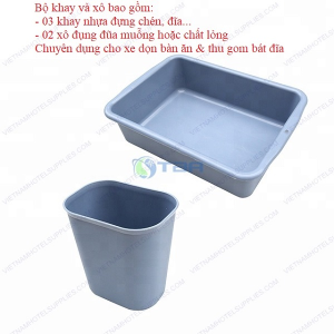 Bộ khay và xô nhựa dùng cho xe thu dọn bàn ăn