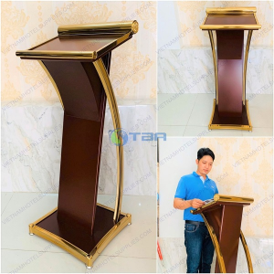 Bục phát biểu gỗ khung inox mạ vàng cao cấp