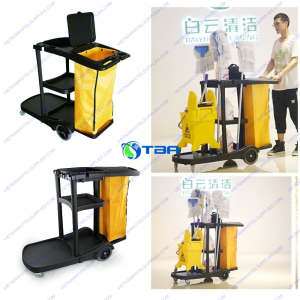 Xe dọn vệ sinh bệnh viện nhựa 3 tầng ASIA180