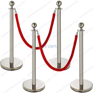 Cột chắn inox trắng dây nhung đỏ trang trí đặt tiền sảnh