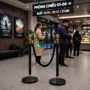 Cột chắn phân làn màu đen đầu tròn viền inox