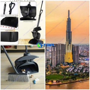 Bộ ky hốt rác tòa nhà có nắp kèm chổi ASIA-KHR001