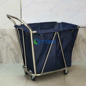 Xe thu gom đồ giặt ủi (là) khung inox có tay đẩy