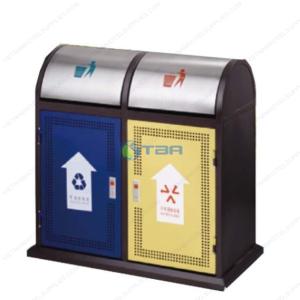 Thùng phân loại rác 2 ngăn đặt ngoài trời