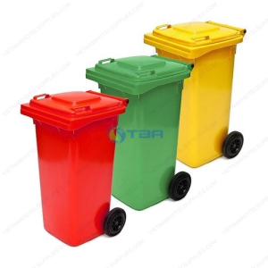 Thùng phân loại rác nhựa Xanh - Vàng - Đỏ 120L