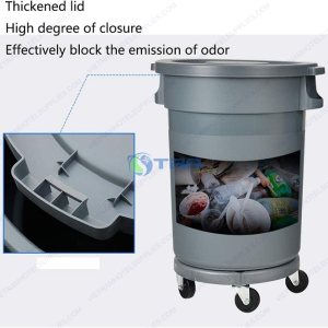 Thùng rác bếp tròn có bánh xe màu xám 120L
