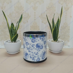 Thùng rác bọc da 2 lớp hình hoa văn