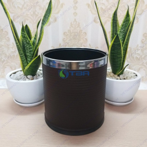 Thùng rác cao cấp bọc da 2 lớp viền inox R004