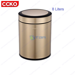 Thùng rác CCKO inox tròn vàng nắp lật 8L #CK9907G
