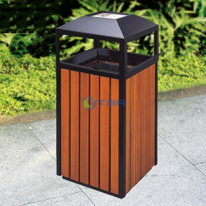Thùng rác gỗ ngoài trời hình vuông mái chóp