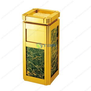 Thùng rác inox vàng đá hoa cương vân đỏ CB007
