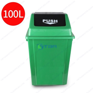 Thùng rác nhựa xanh nắp bập bênh 100L