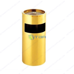 Thùng rác tròn có gạt tàn inox vàng GT250G