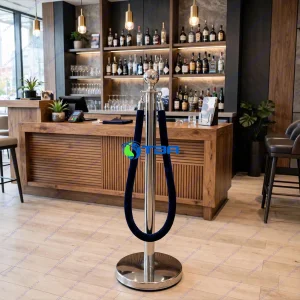 Trụ chắn inox phân làn màu bạc dây nhung đen