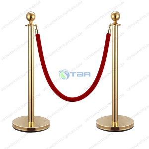 Trụ chắn inox mạ vàng dây nhung đỏ cho khách sạn
