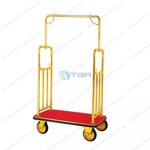 Xe đẩy hành lý inox mạ vàng có giá treo đồ