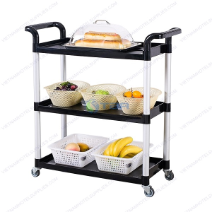 Xe đẩy phục vụ đồ ăn ba tầng màu đen