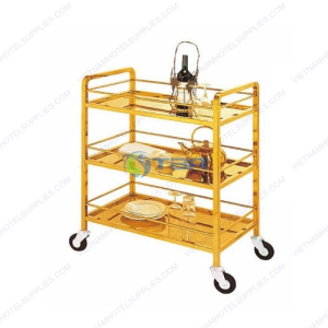 Xe đẩy rượu trà inox vàng cao cấp 03 tầng