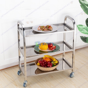 Xe đẩy phục vụ thức ăn đồ uống inox ba tầng 