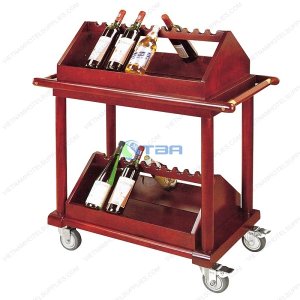 Xe đẩy rượu cao cấp bằng gỗ 02 tầng K13806