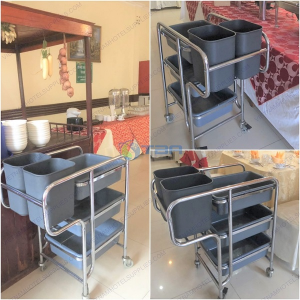 Xe đẩy thu gom bát đĩa dọn bàn ăn nhà hàng