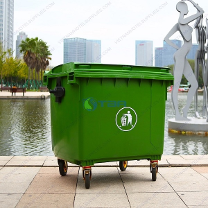 Xe đẩy thu gom rác nhựa HDPE nắp kín 660L