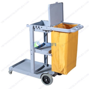 Xe làm vệ sinh 03 tầng chữ L màu xám