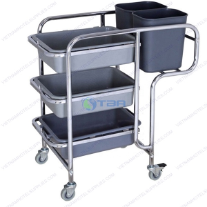Xe thu dọn bàn ăn khung inox cao cấp ba tầng