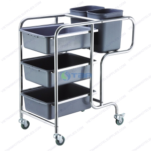 Xe đẩy thu dọn bàn ăn gom bát đĩa thức ăn thừa