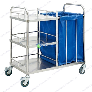 Xe thu gom đồ vải vệ sinh bệnh viện inox ba tầng